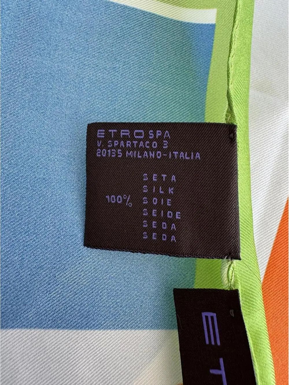 ETRO Silk Square Scarf Geometric Print Green Blue Orange White 2015 Milan-Italia